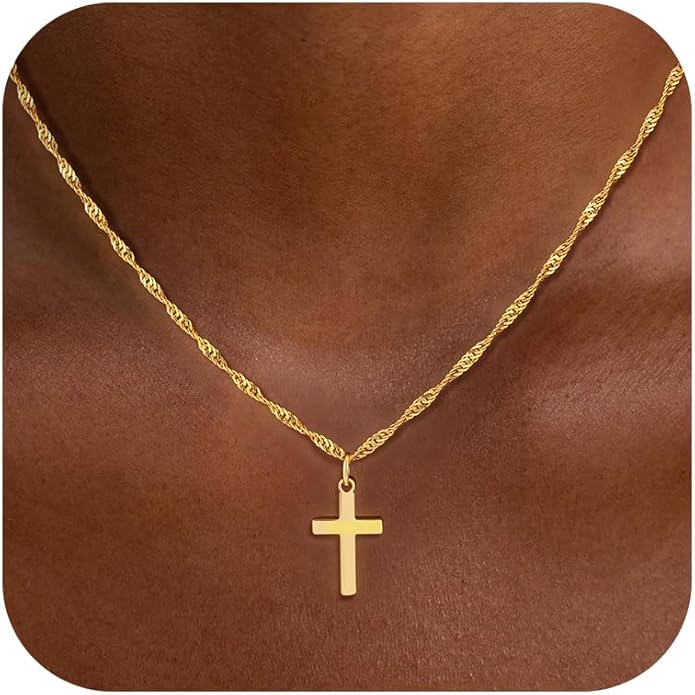 Cross Necklace for Women Trendy - Dainty 18K Real Gold Plated Minimalist Cross Necklace Non Tarnish Waterproof Trendy Cute Simple Small Necklaces Easter Christian Religious Faith Jewelry Gifts