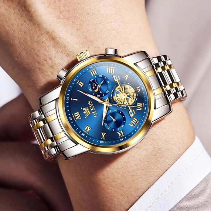 OLEVS Mens Watches Waterproof Stainless Steel Adjustable Bracelet Watch Quartz Analog Watch for Men Fashion Business Classic Mens's Wrist watch's Casual Watches Gold/Blue/Black/White/Face/Dial