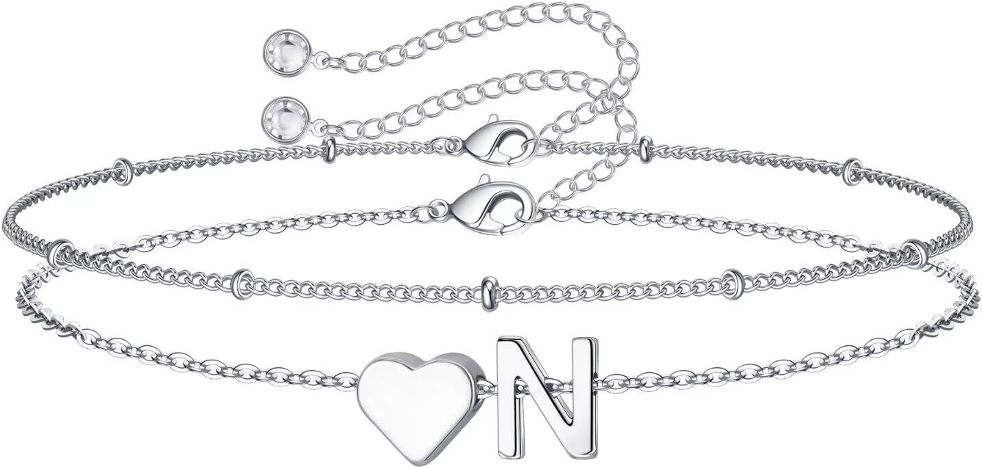 M MOOHAM Valentines Day Gifts for Kids Teen Girls -14K-Gold-Plated Heart Initial A-Z Bracelets for Women Girl Dainty Gold Bracelets Birthday Valentines Gifts for Women Her Teenage Girls Kid Teen Gift