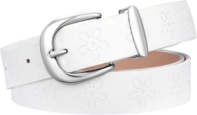 SANSTHS Womens Belt for Jeans Pants Dresses with Alloy Buckle, Floral Print Belt for Women with Unique Print Design