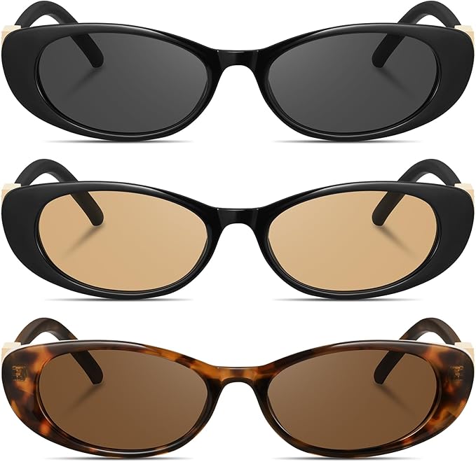 Retro Oval Cat Eye Sunglasses for Women Trendy Narrow Small Oval Sun Glasses 90s Vintage Shades