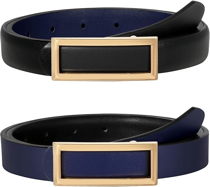 SUOSDEY Women Reversible Leather Belts for Jeans Pants Dresses Ladies Fashion Belts with Gold Buckle, 0.9" Width