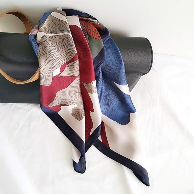 FONYVE Silk Feeling Scarf Medium Square Satin Head Scarf for Women 27.5 × 27.5 inches