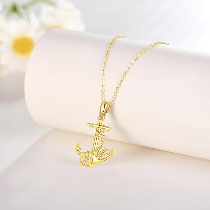 ELFRONT Mothers Day Gifts 14k Real Gold Dainty Necklace, Solid Gold Delicate Pendant For Women Mom Lover