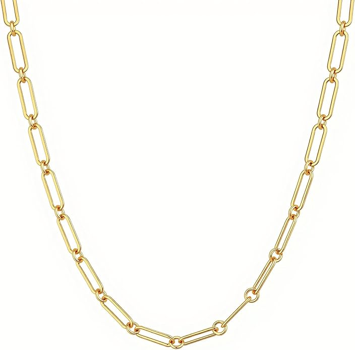 Link Gold Chain 14K Gold Plated Trendy Rope Paperclip Thick Chain Necklace Minimalist Layered Gold Chain Choker Necklaces for Women