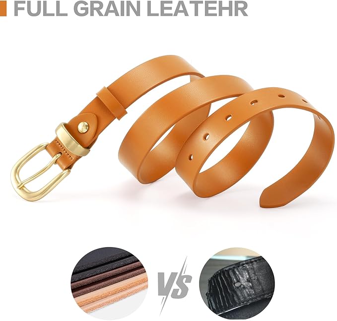 Womens Belts for Jeans 1.1" Width Ladies Belts for Dresses Full Grain Leather Gold Buckle Belt Gift Box