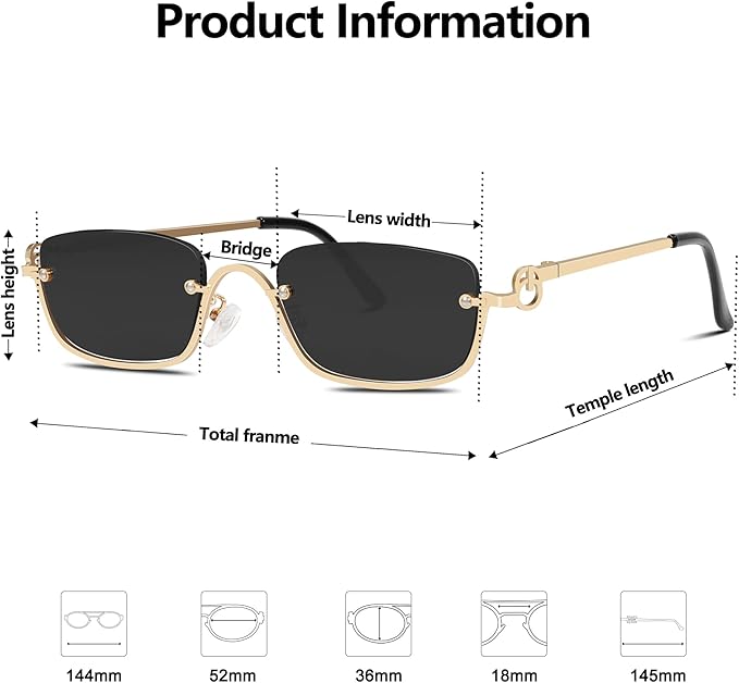 Retro Y2k Sunglasses for Women Men,Trendy Semi-Rimless Sun Glasses Irregular Narrow Gold Sunnies UV400
