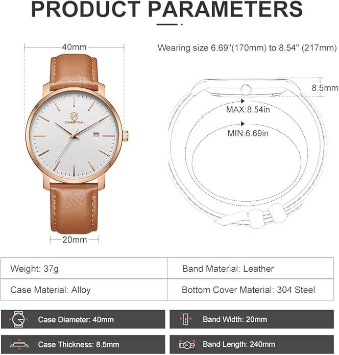 CHEETAH Minimalist Waterproof Quartz Watches for Men with Leather Strap, Auto Date