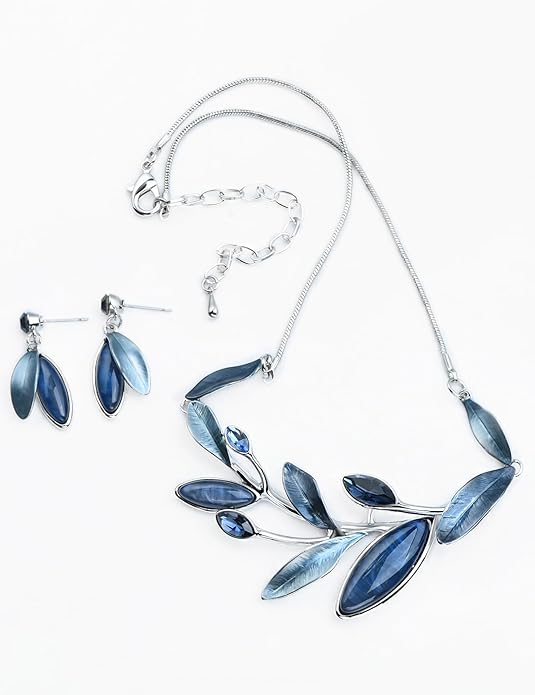 Vintage Statement Jewelry Set Leaf Floral Bohemian Boho Statement Necklace Earring Set Crystal Fashion Costume Jewelry