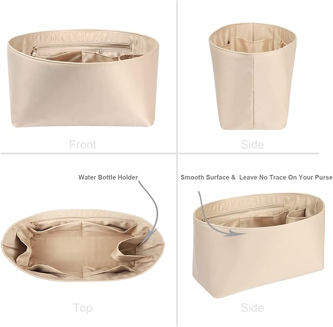 ZTUJO Purse Organizer Insert For Handbags, Silk Purse Organizer with Zipper, Silky Smooth, Bag Organizer For Speedy Neverfull Tote,onthego,Artsy, 6 Sizes (XL,Silky Beige)