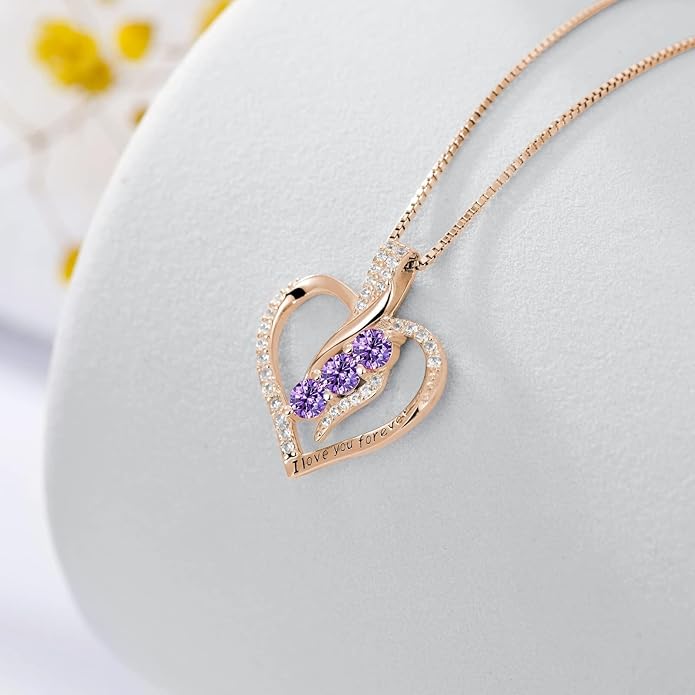 Rose Heart Birthstone Necklace for Women - Solid S925 Sterling Silver with Rose Gold Plated Infinity Symbol of Love Valentine's, Mother's Day, Anniversary, Christmas Birthday Gift for Her, Mom, Wife, or Girlfriend.