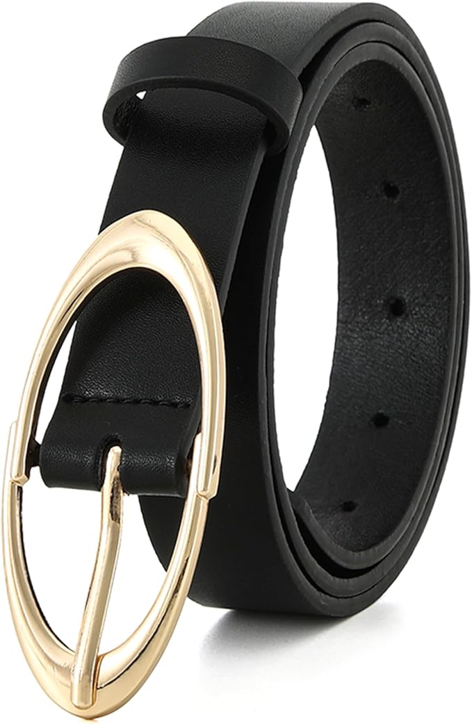 Earnda Women Faux Leather Belt for Jeans Pants Fashion Ladies Waist Belts with Gold Silver Oval Buckle