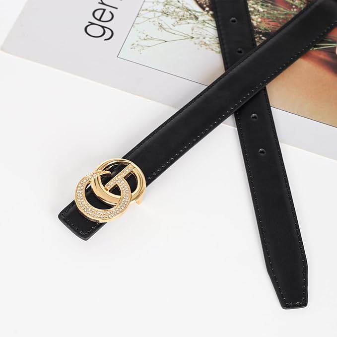 Women's Fashion Classic Metal Buckle Leather Belt with Jeans Dress