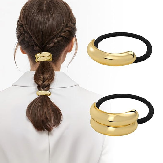 3PCS Metal Hair Tie For Women,Gold Cuffs,Metal Geometric Gold Hair Ties, Hair Accessories Stretchy and Non-Damage Ponytail Holders,Ponytail Cuff Hair Bands For Hair Styling (SET1)