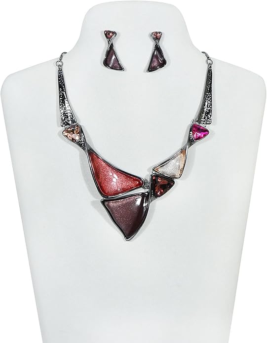 Irregular Enamel Triangle Shape Collar Bib Statement Necklace Earrings Set Women Bridal Jewelry