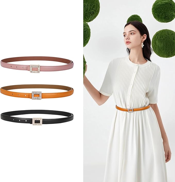 Women's Fashion Classic Metal Buckle Leather Belt with Jeans Dress