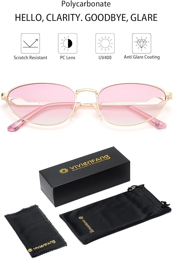 Retro Oval Sunglasses Womens Mens Trendy 2025, Fashion Y2K Narrow Oval Cat Eye Sun Glasses UV400 Protection VF2251