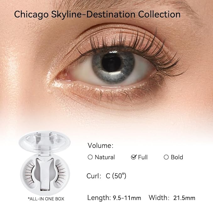WOSADO Magnetic Eyelashes with Applicator Kit, [V27 Chicago Skyline] Reusable Magnetic Lashes without Eyeliner, Glue-free False Lashes, Waterproof, Lightweight, Suit for Natural Makeup