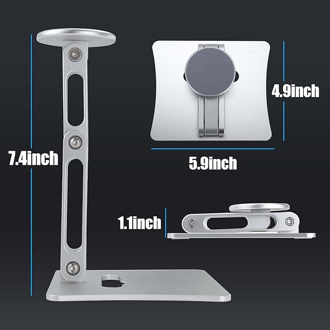 Large Magsafe Phone Stand for Desk, Large Size Foldable & Adjustable Magnetic iPhone Stand Holder with Non Slip Pad for Desk/Home/Office, Compatible with iPhone 17/1615/14/13/12 All Series(Sliver)