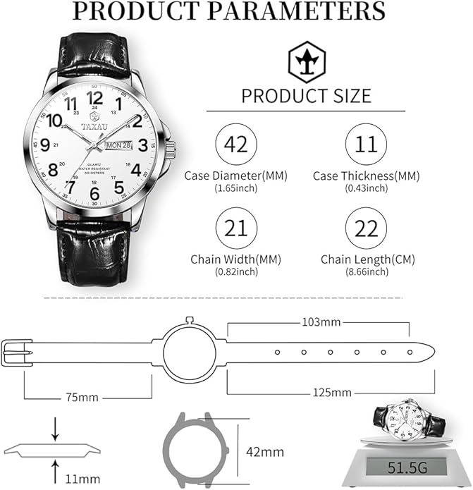 Watches for Men Luxury Analog Waterproof Classic Leather Large Face Simple Easy Read Quartz Minimalist Dress Day Date Quartz Mens Watches