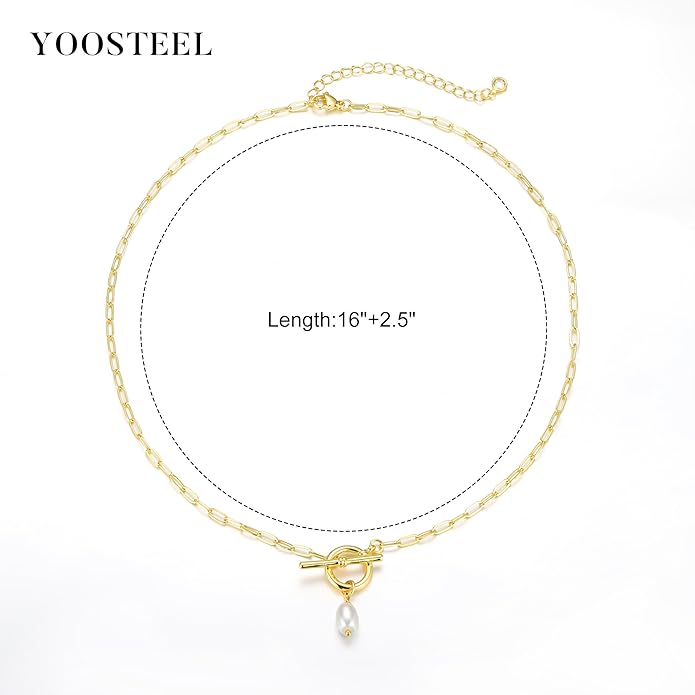 Yoosteel Pearl Necklace for Women - 14K Gold Plated Pearl Pendant Necklaces Minimalist Women Pearls Layered Necklace Dainty Trendy Bridal Bridesmaid Wedding Gifts for Her
