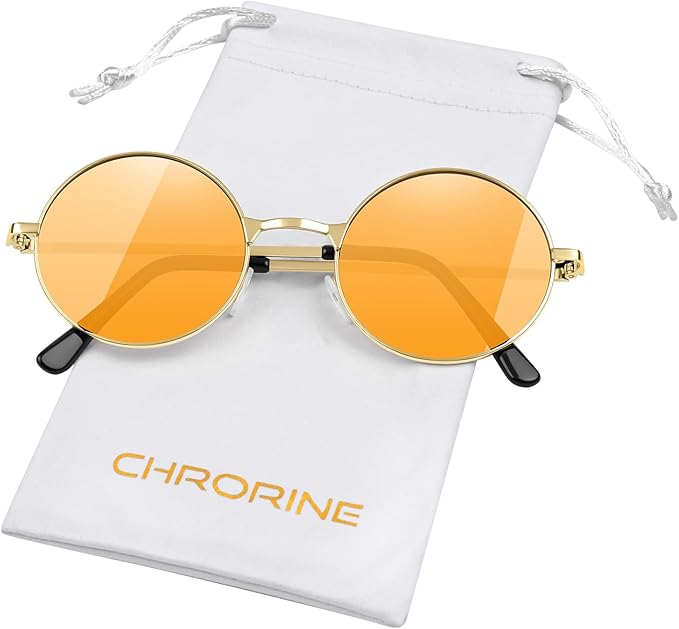 CHRORINE Hippie Sunglasses Round 70s Retro Glasses for Women Men Party Accessory Festival Fashion Vintage Sunglasses