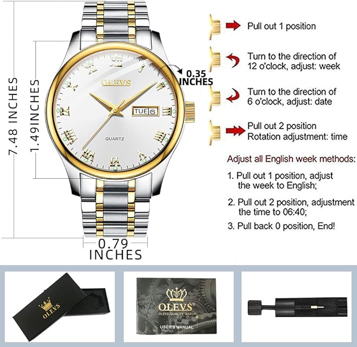 OLEVS Classic Men Watches with Date,Stainless Steel Man Watch with Date, Bussiness Watches for Men,Luminous Quartz Mens Watches Black/White/Blue/Gold, Waterproof Male Watch with Week