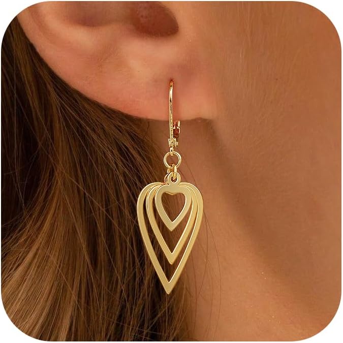 Gold Dangle Earrings for Women, 14K Gold Plated Lightweight Hypoallergenic Teardrop Drop Earrings, Trendy Leverback Minimalist Jewelry for Sensitive Ears Vacation Wear, 7-Styles