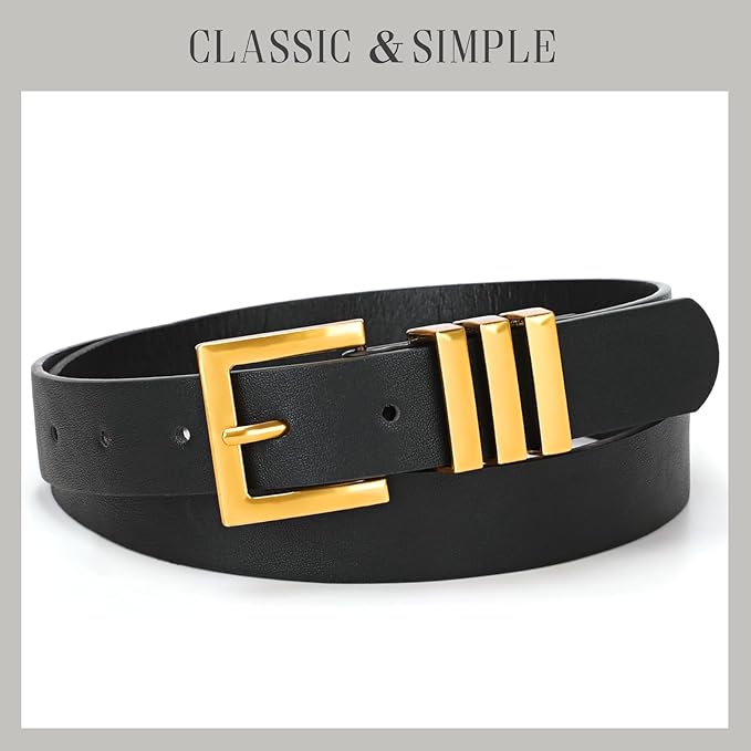 XZQTIVE Plus Size Women's Leather Belts for Jeans Pants Dress Fashion Ladies Waist Belt with Square Gold Buckle