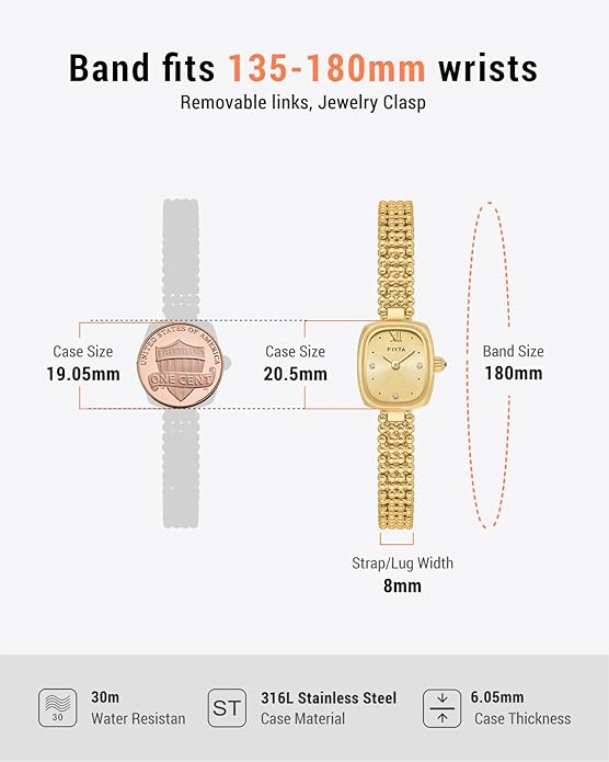 Gold Watches for Women Vintage Ladies Wrist Watches Stainless Steel Dainty Small Gold Watch with Link Removal Tools and Gift Box for Women and Love Ones