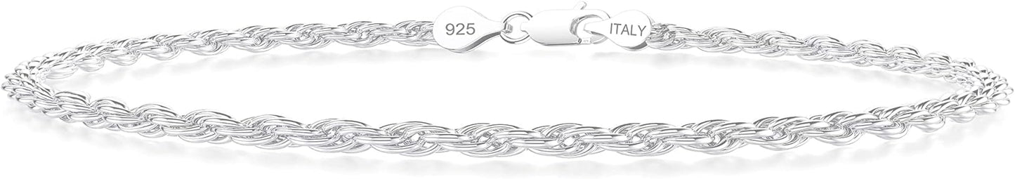 nometo 925 Sterling Silver Rope Chain Bracelet Box Chain Bracelet 2mm3mm5mm Silver/Gold Plated Bracelet for Men Women Silver Bracelet 6.5-9 Inches