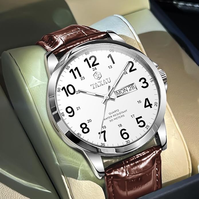 Watches for Men Luxury Analog Waterproof Classic Leather Large Face Simple Easy Read Quartz Minimalist Dress Day Date Quartz Mens Watches