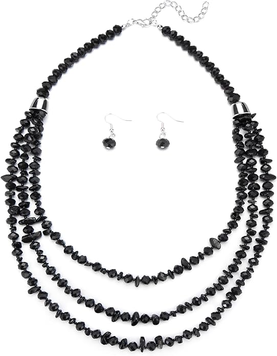 Layered Beaded Statement Necklace Multi Strand Crystal Beads Collar Necklace and Earring Sets for Women Fashion Costume Jewelry Set Gifts for Her