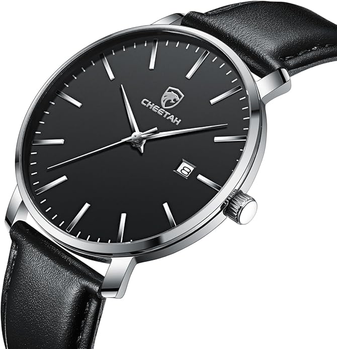 CHEETAH Minimalist Waterproof Quartz Watches for Men with Leather Strap, Auto Date