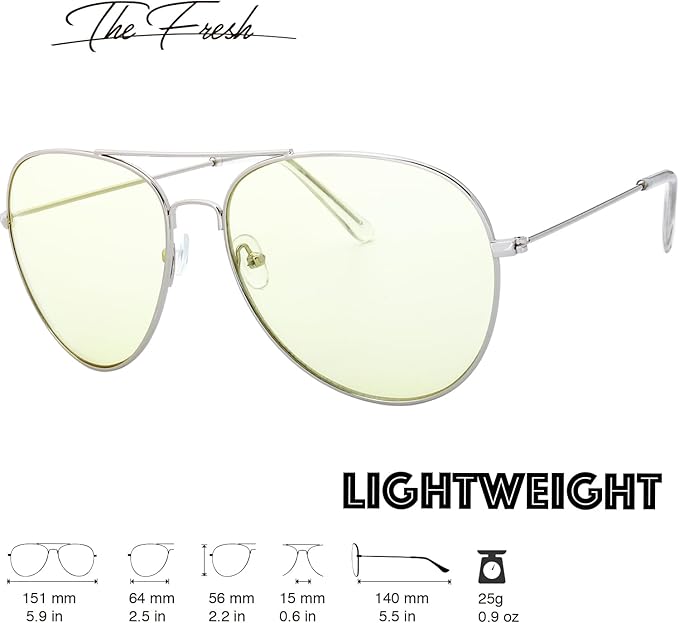 The Fresh Classic Aviator Frame Light Color Lens XL Oversized Sunglasses Gift Box