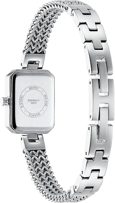 BERNY Silver Watches for Women Ladies Wrist Watch and Bracelet Set Dainty Quartz Bracelet Watch Premium Crystal Accented Fashion Luxury Birthday Present for Women