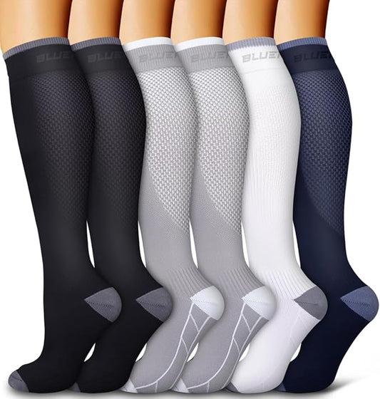 Bluemaple 6 Pack Copper Compression Socks for Women and Men Circulation-Best Support for Medical, Running,Nursing,Athletic