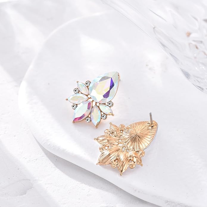 Vintage Rhinestone Earrings Fancy Crystal Cluster Drop Earrings Art Deco Earrings for Women