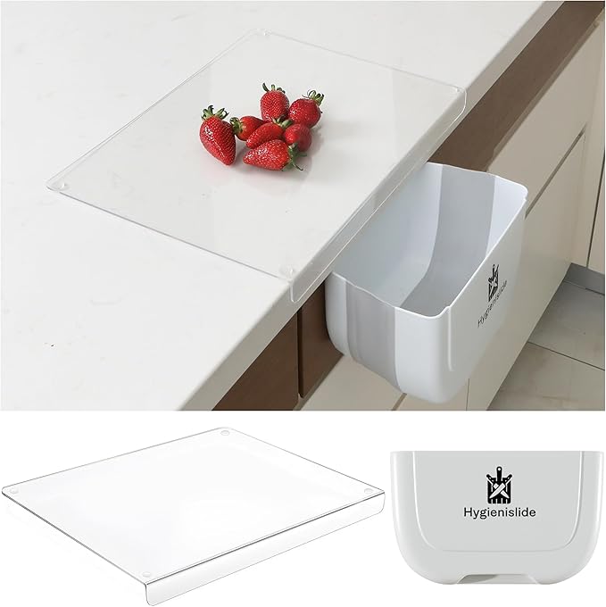 2-in-1 Acrylic Cutting Board with Slide-Out Bin – clear cutting board with lip Kitchen 15.7 x 11.8 in (40 x 30 cm), Clear Mess-Free Countertop Chopping Board