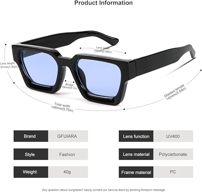 Trendy Square Sunglasses for Men Women Fashion Thick Rectangle Sun Glasses UV Protection Shades Designer Style