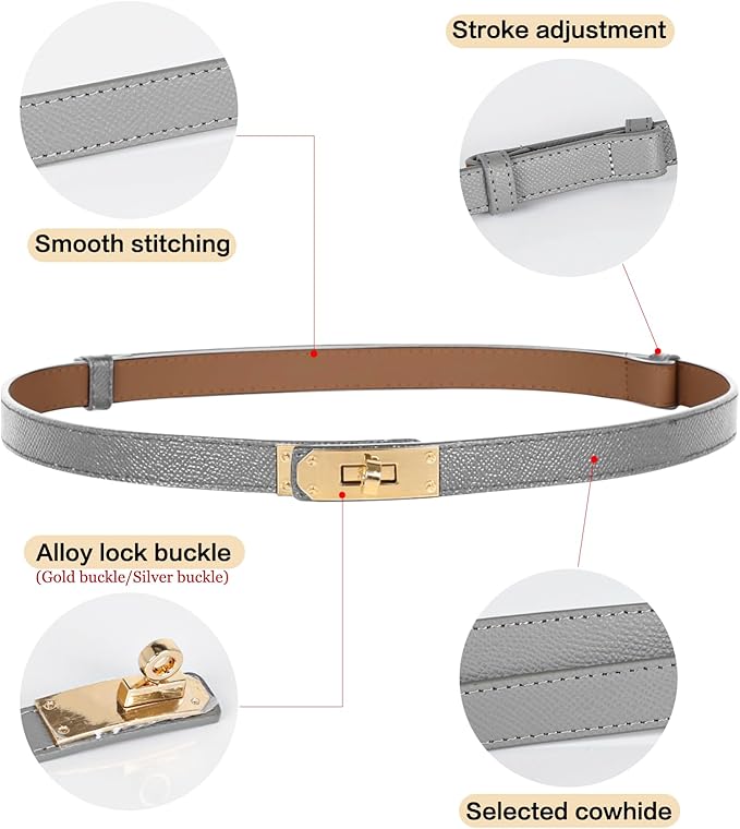Women's Fashion Classic Metal Buckle Leather Belt with Jeans Dress