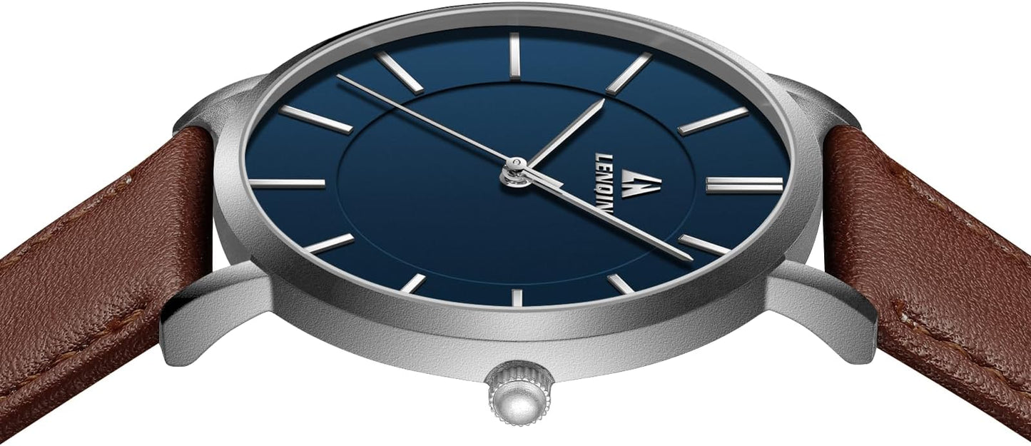 LN LENQIN Mens Watches Watches for Men Analog Quartz Watch 30M Waterproof Men's Wrist Watch Minimalist Fashion Business Mens Dress Designer Watch with Leather Band