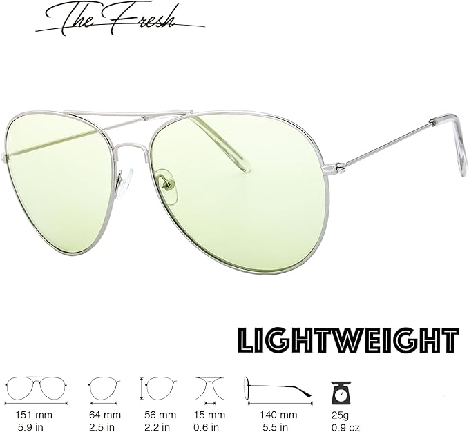 The Fresh Classic Aviator Frame Light Color Lens XL Oversized Sunglasses Gift Box
