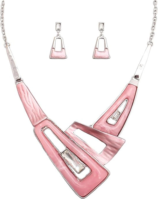 SFE Irregular Enamel Triangle Shape shell Collar Bib Bohemian Boho Statement Necklace Earrings Fashion Costume Jewelry Set for Women