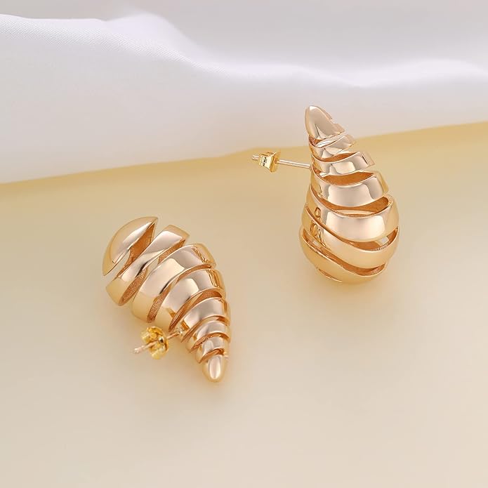 Apsvo Chunky 14K Gold Plated Hoop Earrings for Women, Lightweight Waterdrop Hollow Open Hoops, Hypoallergenic Dupes Earrings