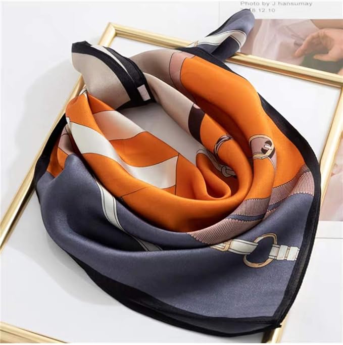 ANDANTINO 100% Real Mulberry Silk Scarf -21'' x 21''- Lightweight Neckerchief –Women Men Small Square Digital Printed Scarves