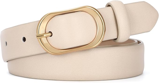 SANSTHS Women Belt for Jeans with Gold Oval Buckle, Thin Belt for Dresses Pants, Adjustable Waist Belt for Daily Fashion