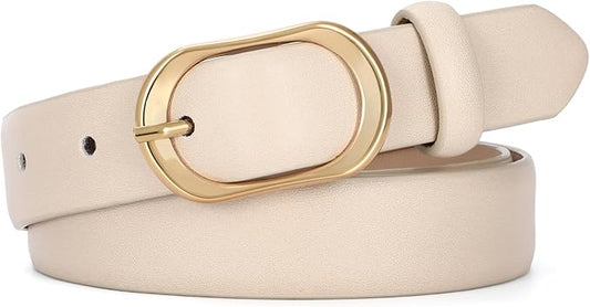 SANSTHS Women Belt for Jeans with Gold Oval Buckle, Thin Belt for Dresses Pants, Adjustable Waist Belt for Daily Fashion