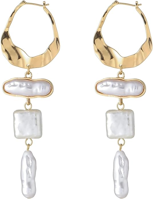 Statement Pearl Dangle Earrings,Gold and Large Pearl,Luxury Chandelier Organic Style Earrings