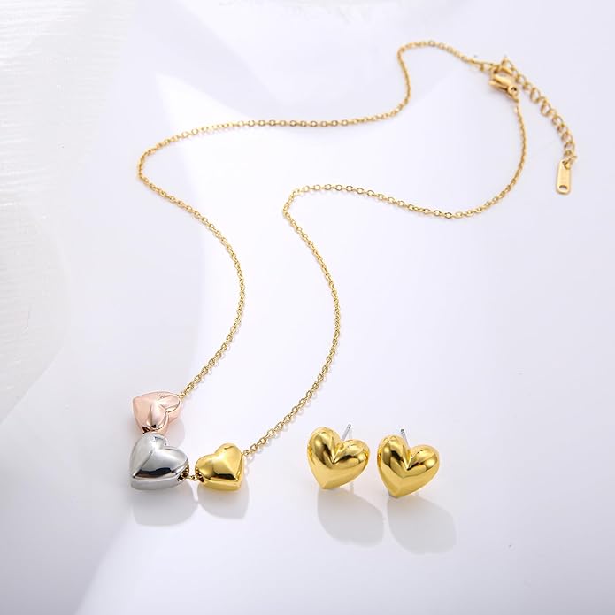 Dainty Geometric Jewelry Set for Women - Stainless Steel Necklace & Earrings Minimalist Matching Set